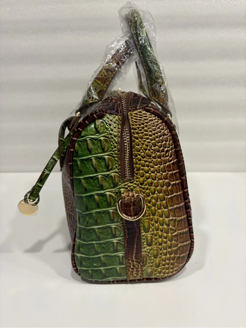 The Emerald Gradient Croc-Embossed Satchel - Green Brown NWOT